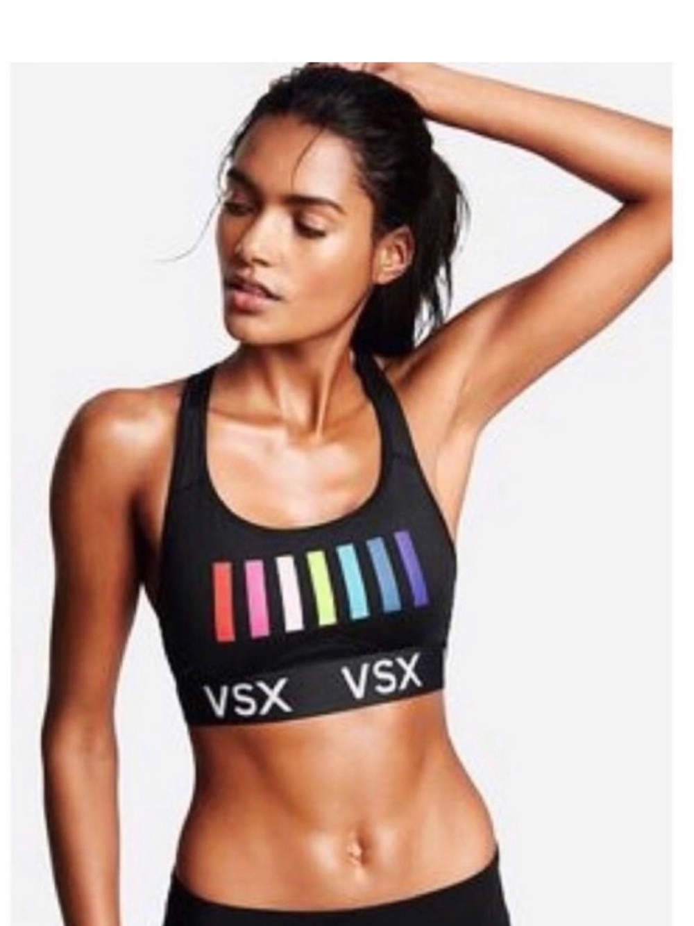 VSX Black Sports Bra with Multicolor Vertical Bars